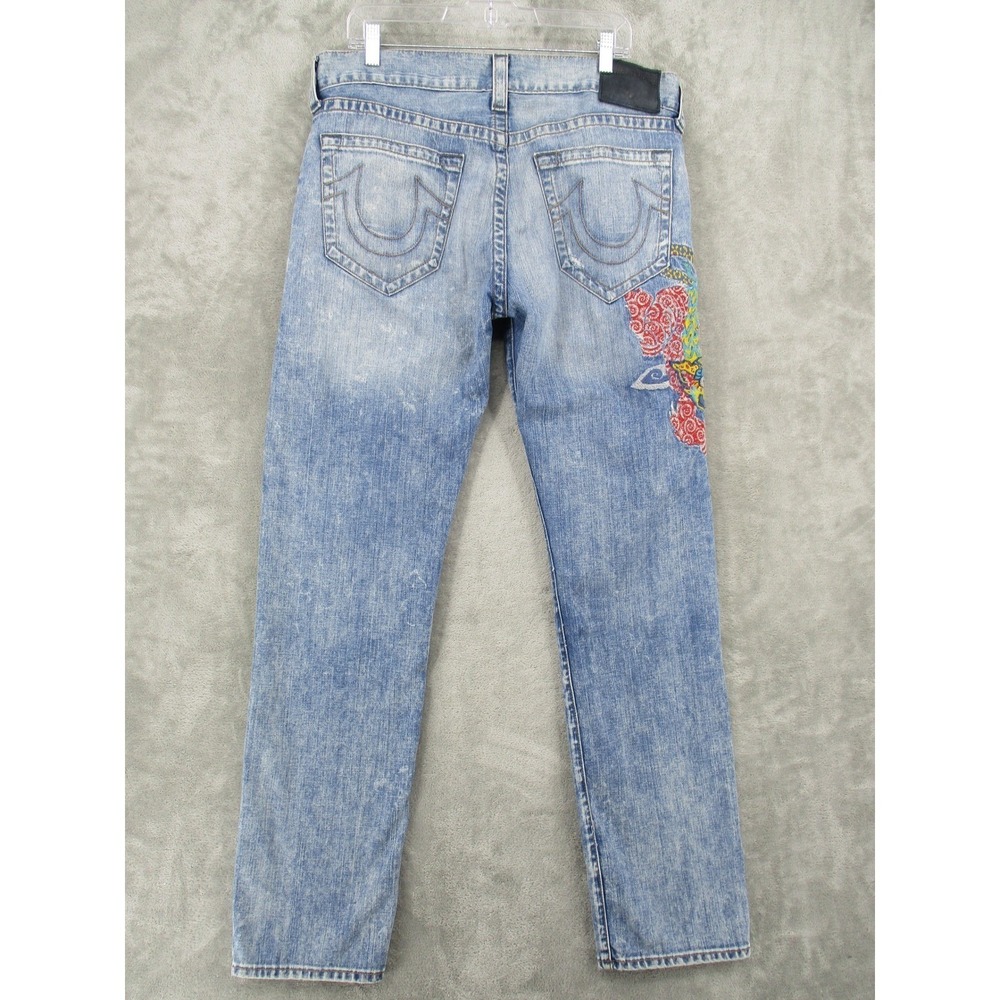 True Religion Jeans Mens 36 Geno Ojai Escape Dragon Embroidered Distressed‎ Blue